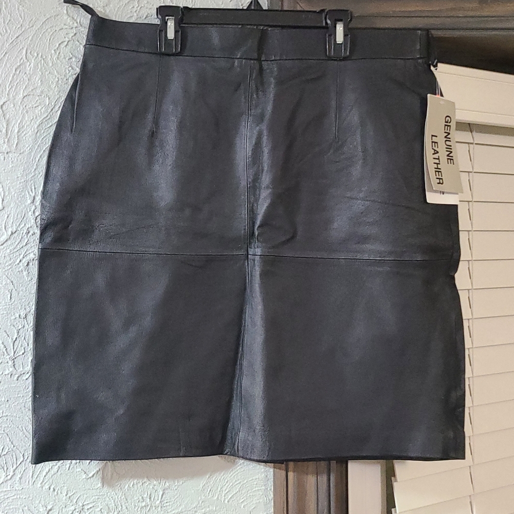 Midnight Velvet Skirt Black Leather Size 18 Women's Lined Pencil Skirt